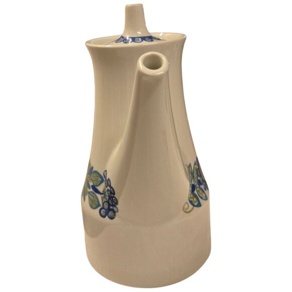 Mid Century Modern Ceramic Teapot Floral Design Figgjo Flint Blue Flowers - Picture 3 of 16